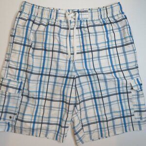 Beverly Hills Polo Club Mens 2XL Cargo Board Swim‎ Shorts XXL White Plaid